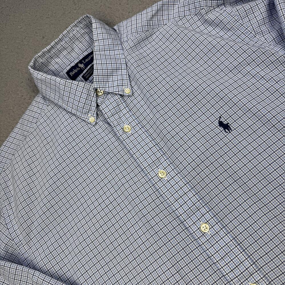 Ralph Lauren Shirt Mens 16 35 Blue White Check Yarmouth Button Down Cotton
